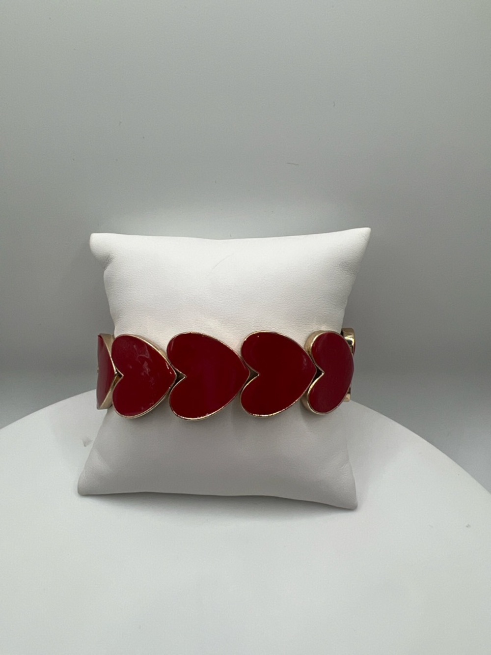 Gold-Tone Red Heart Link Stretch Bracelet